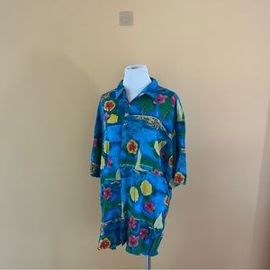VINTAGE HAWAIIAN SHIRT RAYON W/ SAILBOATS & TROPICAL DESIGN size L